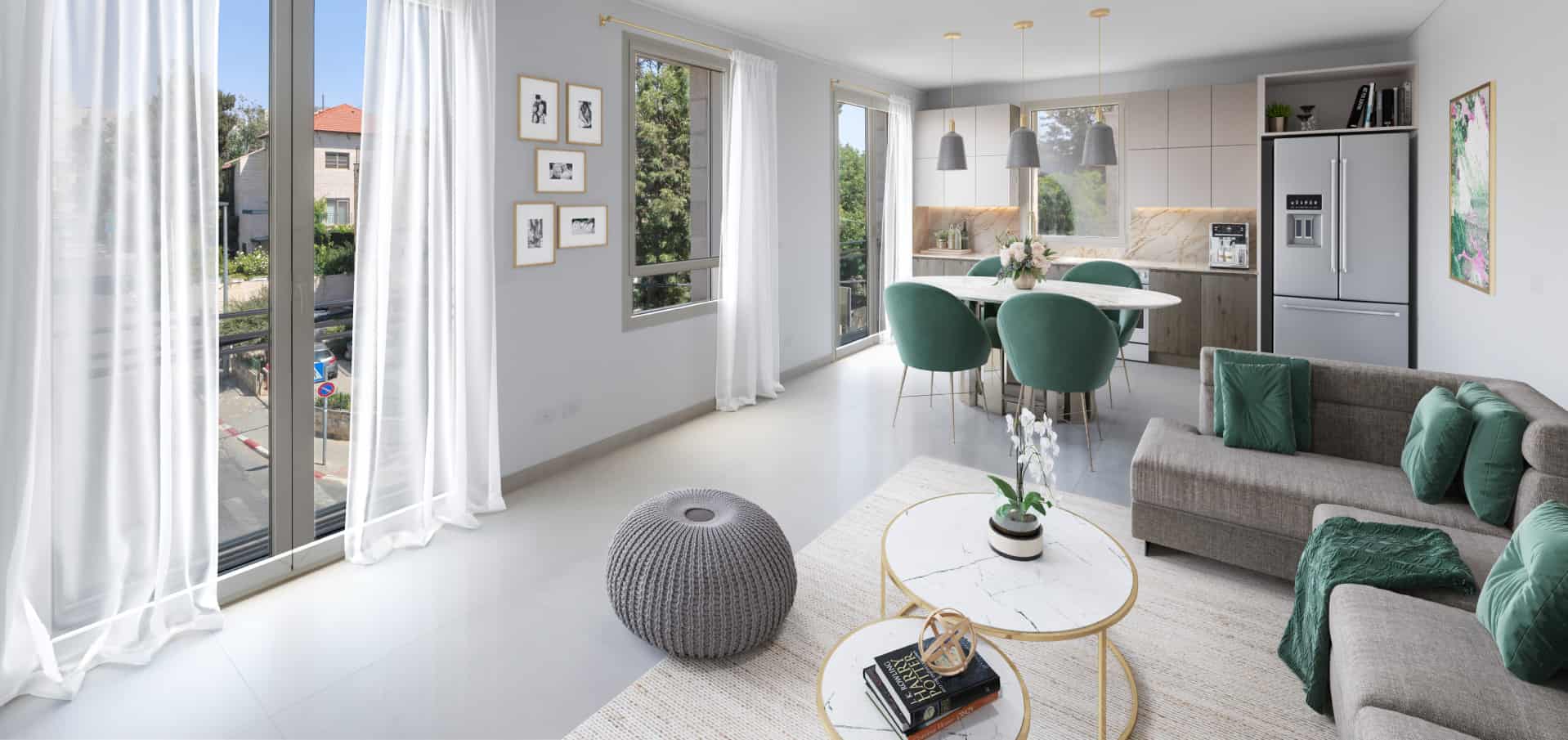 white and green luxury apartment design jerusalem