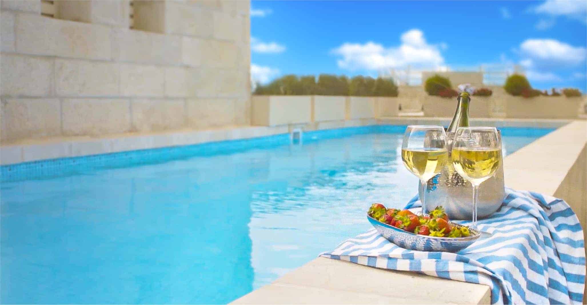 poolside with wine in jerusalem